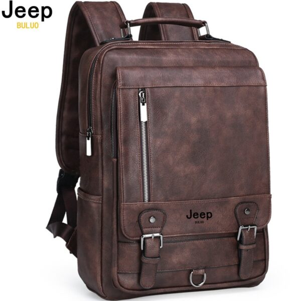 Mochilas masculina de couro, JEEP BULUO, bolsa para laptop, grande capacidade, negócios, viagens, faculdade, escola, mochilas, moda masculina, 15,6"