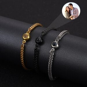 Pulseiras masculina, Prata/ouro cor projeção foto pulseira com aço inoxidável, cuba corrente pulseira conjunto jóias para homens 2023
