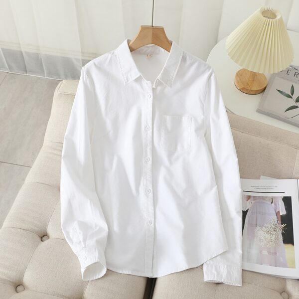 Camisas feminina casual de algodão Oxford, blusa e tops, camisas listradas brancas e azuis, roupa de boa qualidade, nova, outono - Image 5