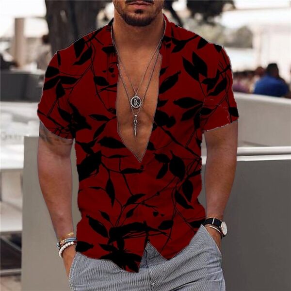 Camisas masculina havaiana slim, tops diários de férias, roupa casual, estampa floral elegante, folhas, social, moda casual, Y2k - Image 9