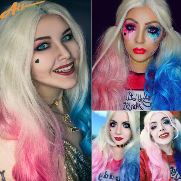 Perucas de cabelo sintético, LGBTQ, Allaosify, cosplay lolita feminino acessórios de cabelo longo encaracolado onda rosa azul anime cosplay. - Image 18