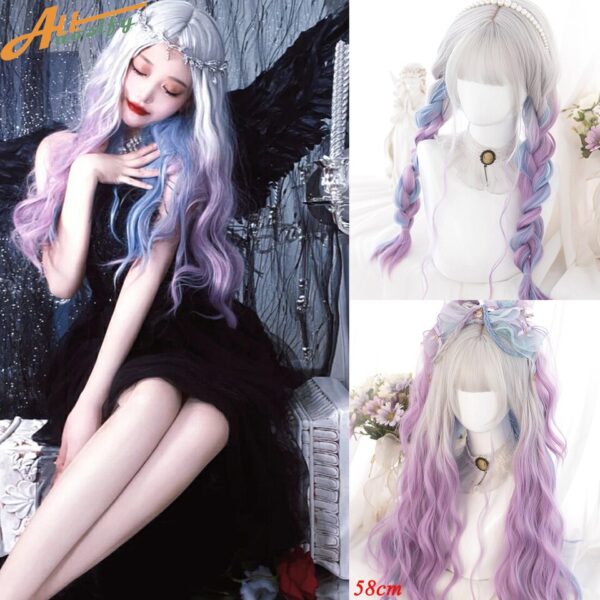 Perucas de cabelo sintético, LGBTQ, Allaosify, cosplay lolita feminino acessórios de cabelo longo encaracolado onda rosa azul anime cosplay. - Image 17