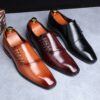 Sapatos masculino em couro de microfibra, casuais, dedo do pé quadrado, vestido com renda, festas, Oxfords.