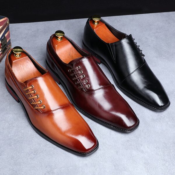 Sapatos masculino em couro de microfibra, casuais, dedo do pé quadrado, vestido com renda, festas, Oxfords.