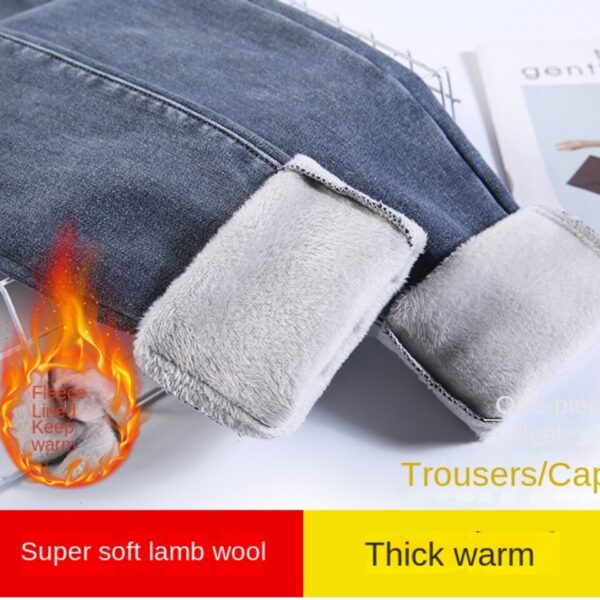 Calças feminina Jeans magro de veludo grosso de cintura alta, velo simples, slim fit, stretch, jeans casual feminino, calça lápis, inverno - Image 6