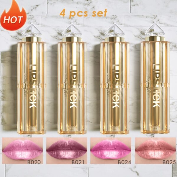 Batom brilho perolado, kit 4 pçs, coreano de longa duração à prova d água, magia, shimmer nude cor glitter batom fosco - Image 8
