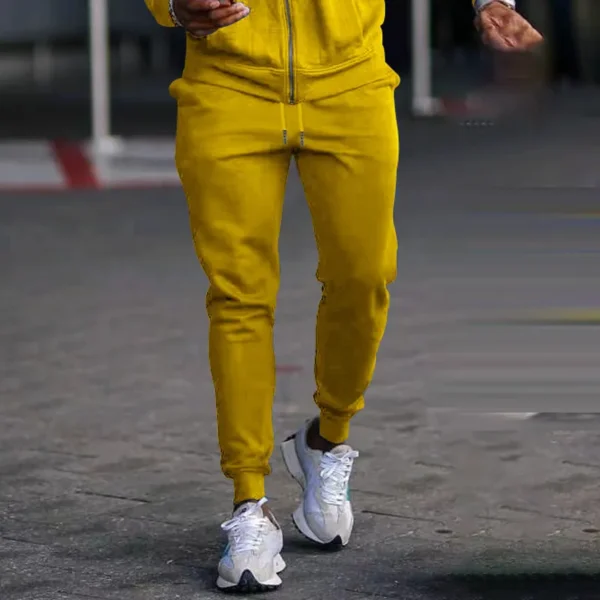 Calças e blusa (conjunto) masculino em Moletom monocromático , cintura com cordões, calça jogger justa, calça de ginástica de corrida, lazer, primavera, outono, novo