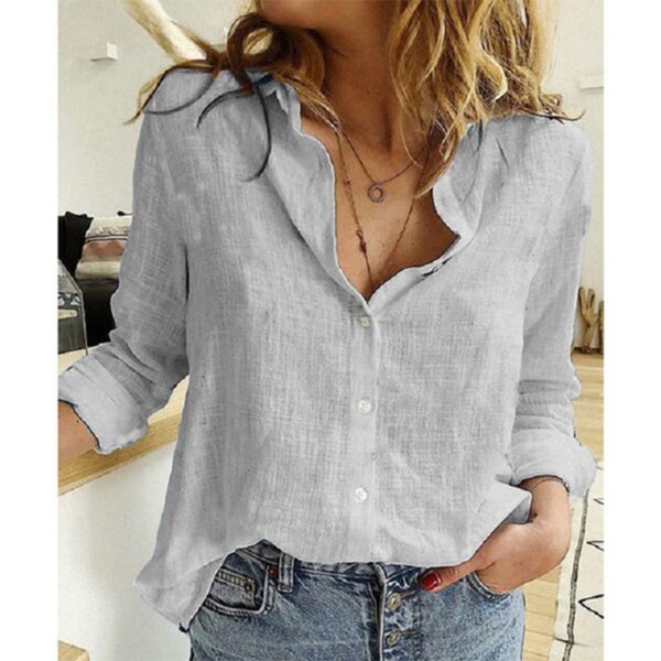Camisas feminina de manga comprida com lapela, camisa extragrande solta, camisas brancas amarelas de lazer, blusas femininas, outono - Image 10