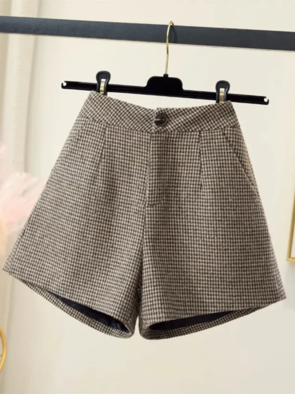 Shorts feminino, Houndstooth, Cintura Alta, Perna Larga, Botas, Lã, Roupa de Inverno, Novo, Outono - Image 6