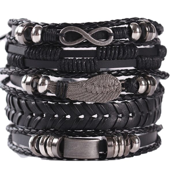 Pulseiras masculina vintage de couro multicamadas, caveira gótica, metal estrela - Image 12