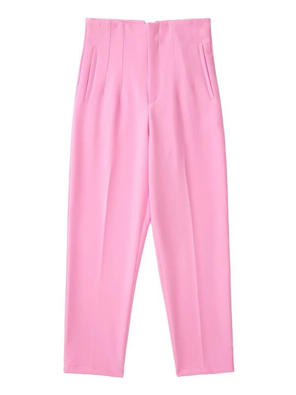 Calças feminina cintura alta, Pai Rann, elegantes e casuais, bege, calças justas femininas, moda, primavera - Image 17