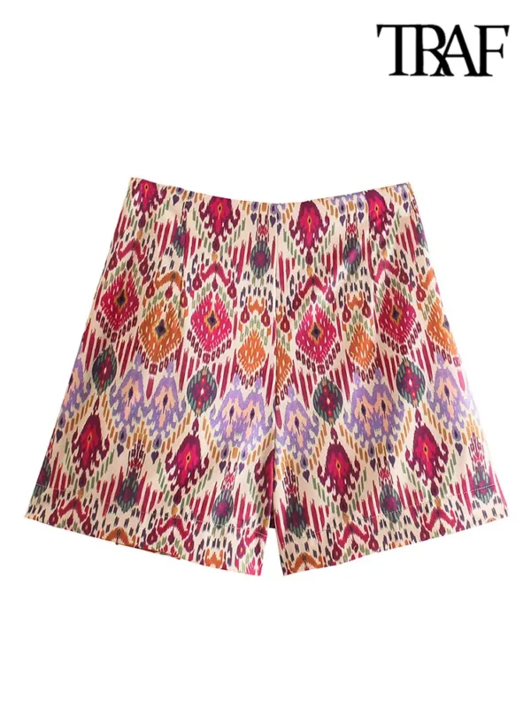 Shorts feminino com estampa Totem atada,TRAF, saias de cintura alta, zíper lateral, moda vintage, feminina - Image 2