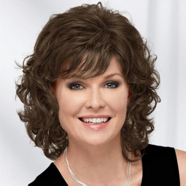 Perucas de cabelo sintético curto, HAIRJOY, encaracolado com Bangs Ombro Comprimento Castanho Loiro Cinzento Branco Peruca - Image 12