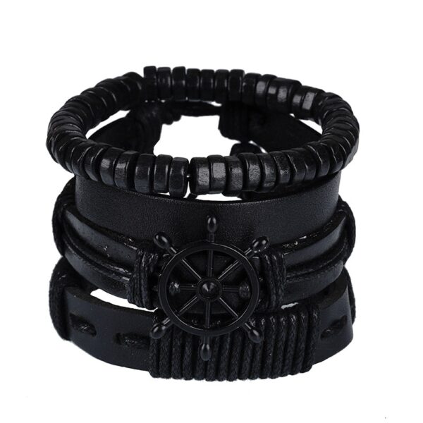 Pulseiras masculina vintage de couro multicamadas, caveira gótica, metal estrela - Image 15
