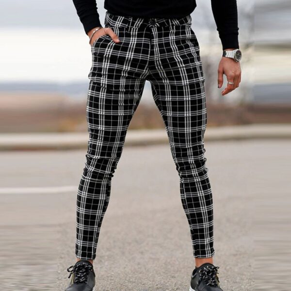Calças masculina lápis xadrez clássica, calça justa, estampada com listras vintage, magra, apertada, reta, outono, na moda - Image 2