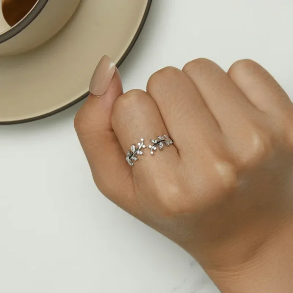Anéis feminino prata esterlina, Bamoer-925, jóias finas com design delicado folha, 2 cores, estilo coreano, presente - Image 6