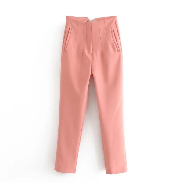 Calças feminina reta, KONDALA-moda chique, roupas de escritório, vintage, cintura alta, com zíper, 2023 - Image 36