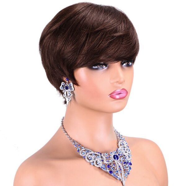 Perucas de cabelo humano Pixie reta curta com franja para mulheres, Bob colorido, sem renda, cabelo remy brasileiro, vermelho de Borgonha - Image 13