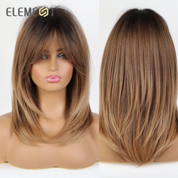 Perucas sintética cabelo médio ondulado, ELEMENTO, perucas louras castanhas misturadas, resistente ao calor, faixa respirável, festa diária, legal - Image 15