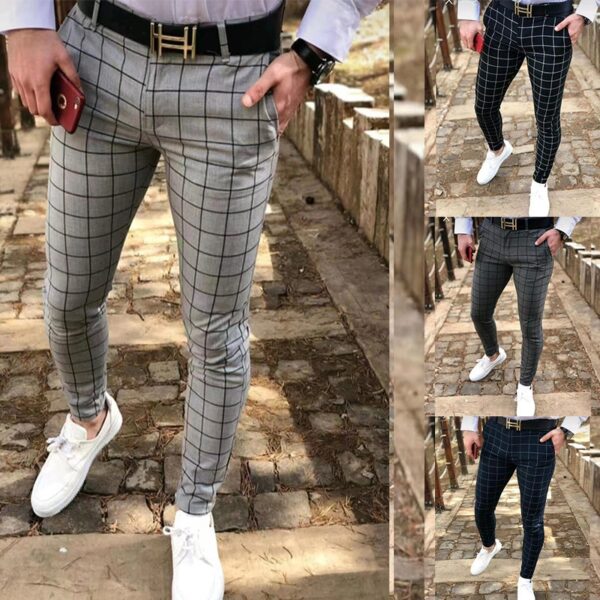 Calças masculina reta xadrez de cintura alta, roupa casual fina, primavera e outono - Image 6
