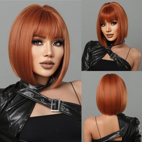 Perucas sintética curta com franja, Wine vermelho, borgonha natural bob peruca reta para preto feminino festa cosplay traje resistente ao calor - Image 25