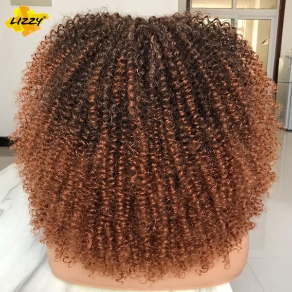 Perucas curta afro, encaracolada com Franja, africano sintético, sem cola, fofo, preto, ombre, marrom - Image 13
