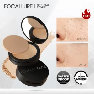 Pó facial prensado à prova d'água, Focallure, maquiagem de longa duração, cobertura total para o rosto, pó compacto, cosméticos base, 9 cores