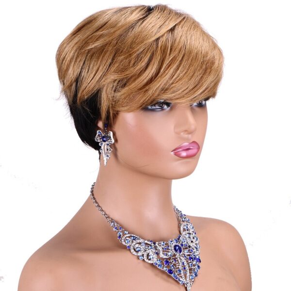Perucas de cabelo humano Pixie reta curta com franja para mulheres, Bob colorido, sem renda, cabelo remy brasileiro, vermelho de Borgonha - Image 5