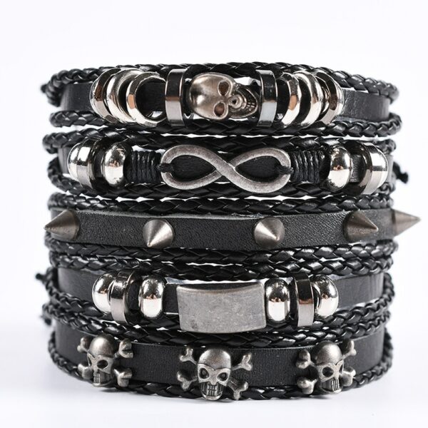 Pulseira couro ajustável, moda viking, mão, pulseiras tecido crânio, jóias ajustável conjunto - Image 33