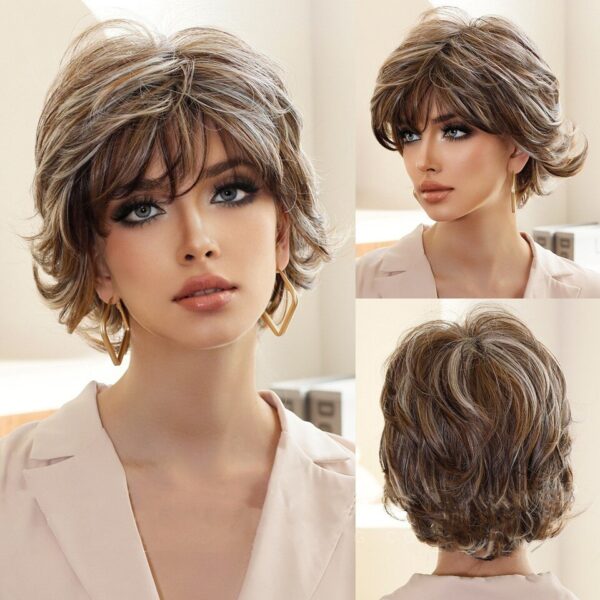 Perucas sintética curta com Franja, cabelo de simulação alta, couro cabeludo alto, branco, dourado e loiro, perucas de cabelo, vários estilos - Image 8