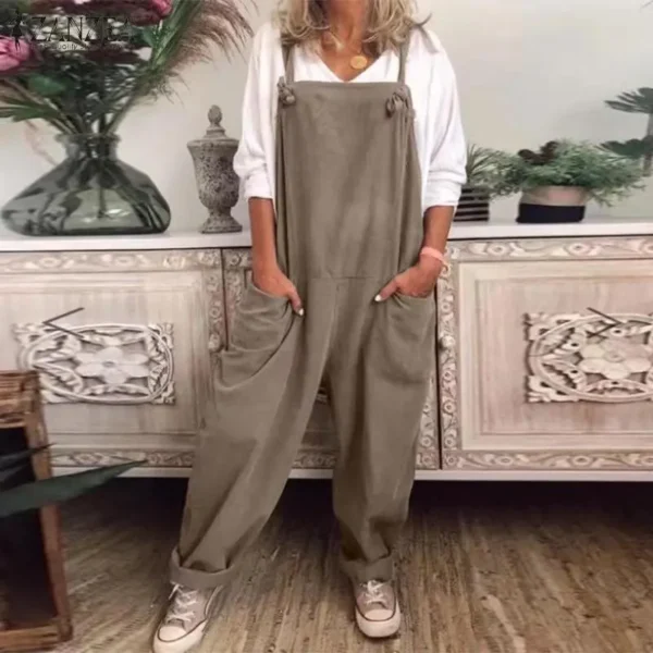 Calças feminina ( macacão ) casual comprida de perna larga, bolso grande, roupa de trabalho, monocromática, nova, verão e outono