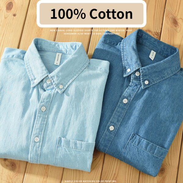 Camisas masculina jeans de manga comprida fresca, arte casual, versátil, solta, puro algodão, top confortável, na moda, outono, inverno, novo, C2137 - Image 6