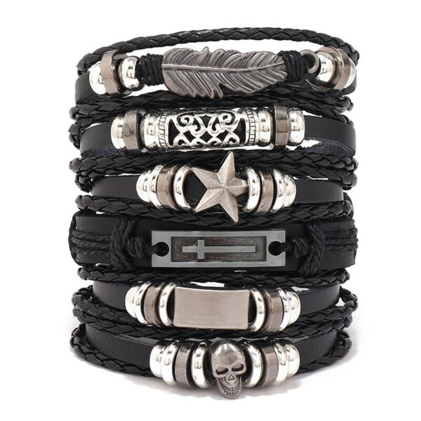 Pulseira couro ajustável, moda viking, mão, pulseiras tecido crânio, jóias ajustável conjunto - Image 6