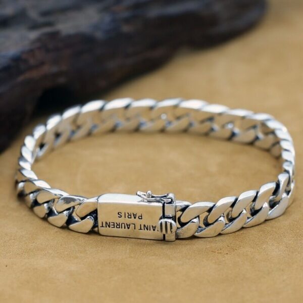 Pulseiras masculina, prata 925, retro simples, punk nu pulseira tank whip chain - Image 4