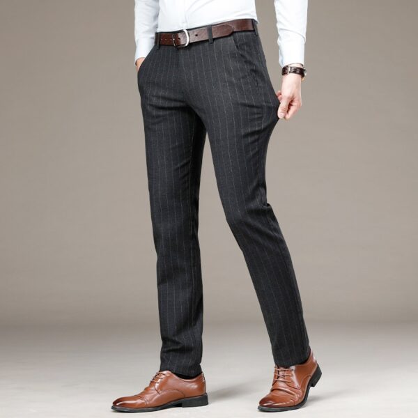 Calças masculina com padrão de listras, social, Oussyu, stretch para negócios, cinza, azul e preto, roupas de alta qualidade, novas - Image 8