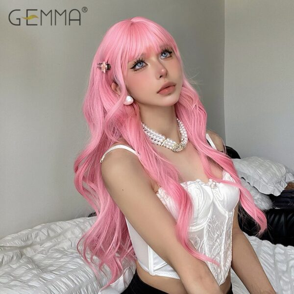 Peruca sintética longa ondulada cosplay GEMMA com Franja, peruca de cabelo natural para mulheres brancas, festa, resistente ao calor, rosa claro - Image 37