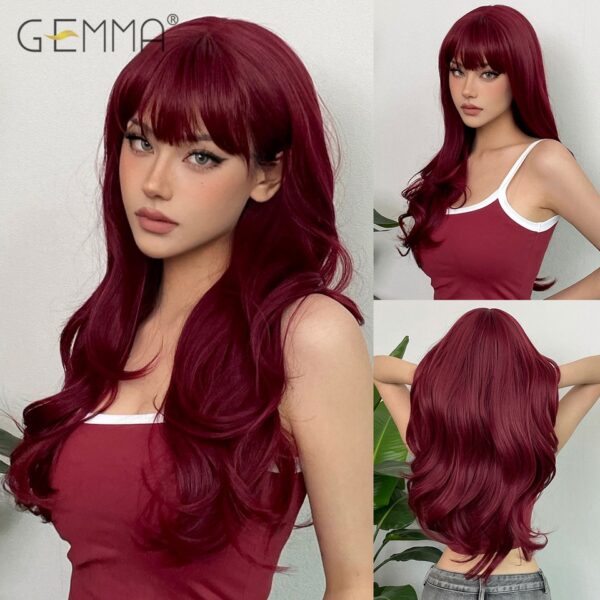 Peruca sintética longa ondulada cosplay GEMMA com Franja, peruca de cabelo natural para mulheres brancas, festa, resistente ao calor, rosa claro - Image 14