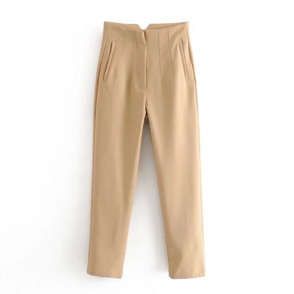 Calças feminina reta, KONDALA-moda chique, roupas de escritório, vintage, cintura alta, com zíper, 2023 - Image 38