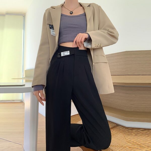 Calças feminina casual de pernas largas, solta reta calça cargosa, moda coreana - Image 2