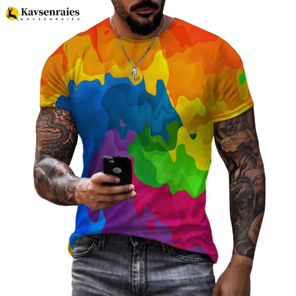 Camisetas masculina LGBTQ estampada com tinta arco-íris, hipster verãO, 3D, moda Harajuku, tops de grandes dimensões, 2023 - Image 8