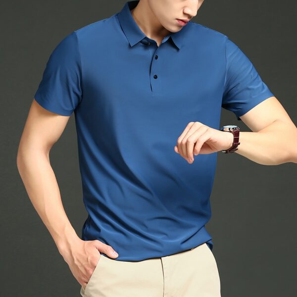 Camisetas masculina polo de manga curta, cor sólida, seda gelada, solta, lapela, verão, novo, 2023 - Image 14