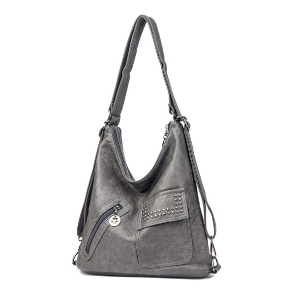 Bolsas feminina preta grande, bolso múltiplo, couro PU, bolsa de ombro, decoração rebite, vintage, mochila. - Image 7