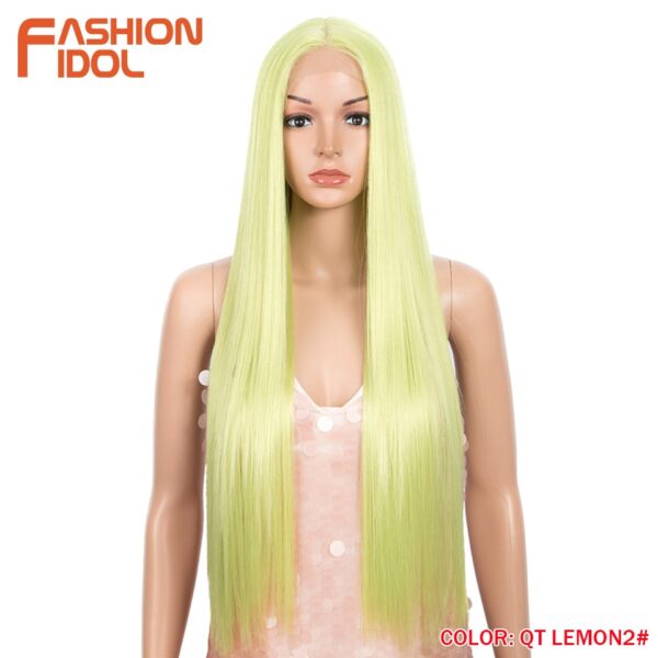 Peruca dianteira, moda ídolo cabelo sintético, do laço 30 Polegada peruca reta arco-íris colorido azul cosplay peruca resistente ao calor - Image 16