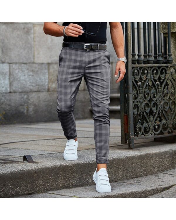 Calças masculina comprida xadrez justa, confortável, respirável, cotidiano, xadrez casual, moda, verão, 2023 - Image 3