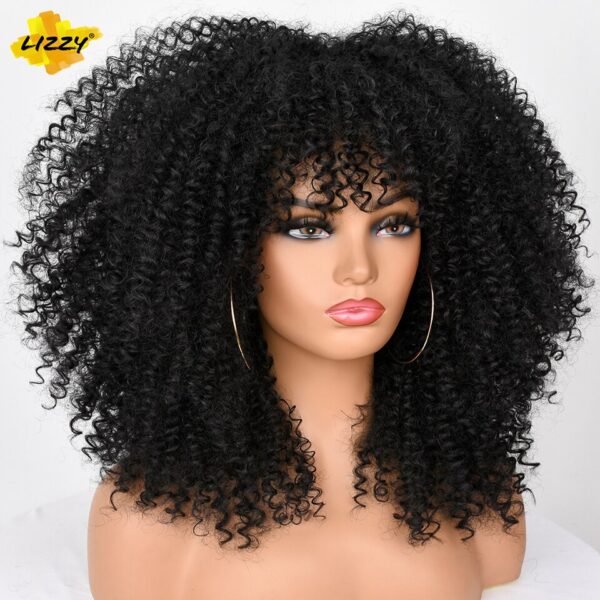 Perucas curta afro, encaracolada com Franja, africano sintético, sem cola, fofo, preto, ombre, marrom - Image 12