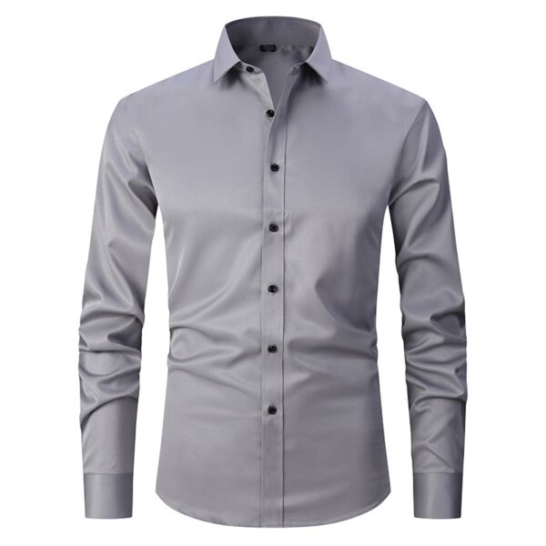 Camisas masculina em fibra de bambu, slim fit, manga comprida, sem ferro, fácil cuidado, formal, roxa, nova, 2023 - Image 8