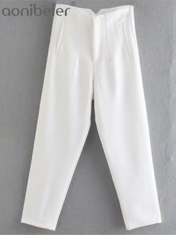 Calças feminina cintura alta, Pai Rann, elegantes e casuais, bege, calças justas femininas, moda, primavera - Image 7