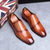 Sapatos masculino em couro de microfibra, casuais, dedo do pé quadrado, vestido com renda, festas, Oxfords. - Image 2