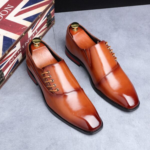 Sapatos masculino em couro de microfibra, casuais, dedo do pé quadrado, vestido com renda, festas, Oxfords. - Image 2