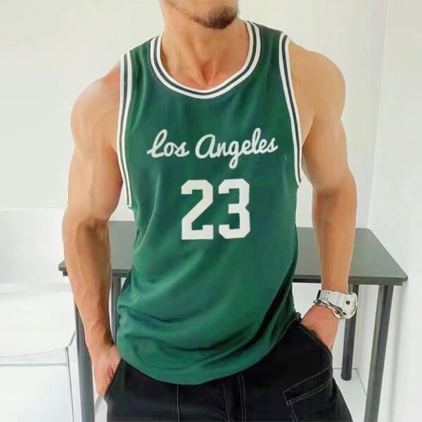 Camisetas masculina regata verão, malha tanque topos fitness workout, corredores sem mangas, treinamento basquete moda n. ° 23 colete esportes - Image 2